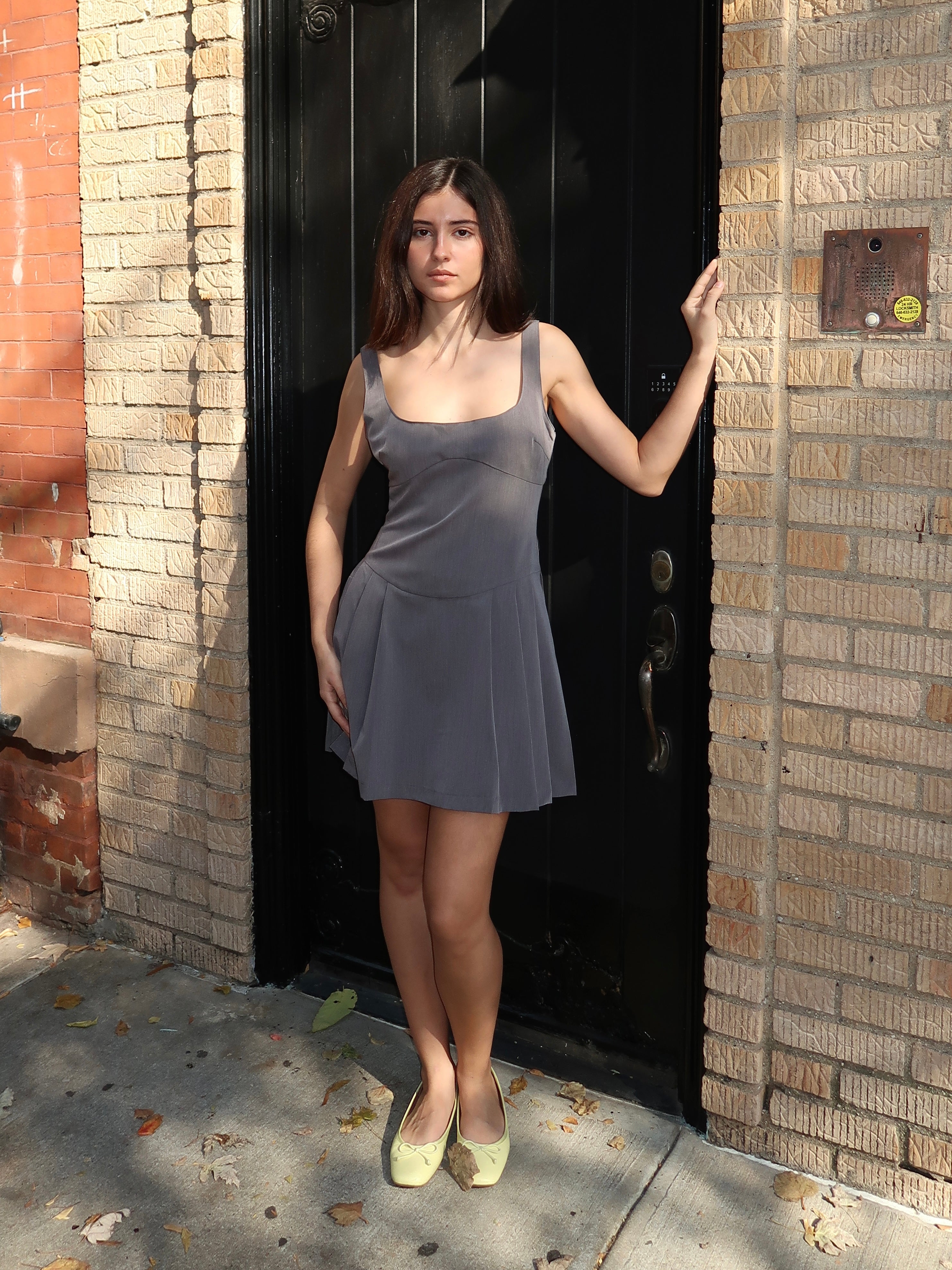 Nichols Pleated Mini Dress in Grey – Isalis