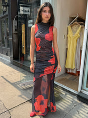 Mesh Floral Dress in Black