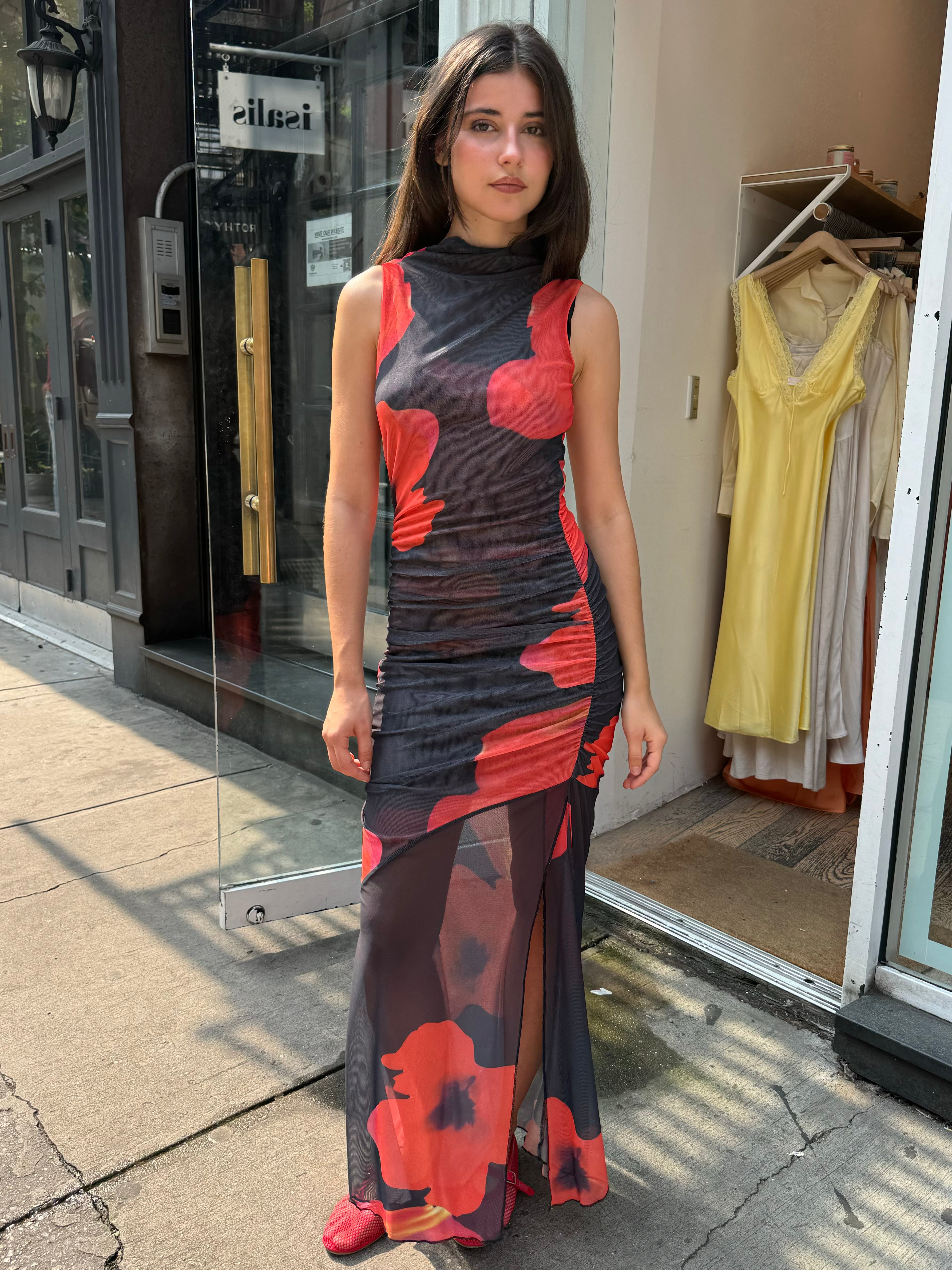 Mesh Floral Dress in Black