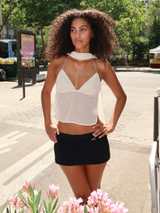 Donatella Scarf Top in White Polka Dot