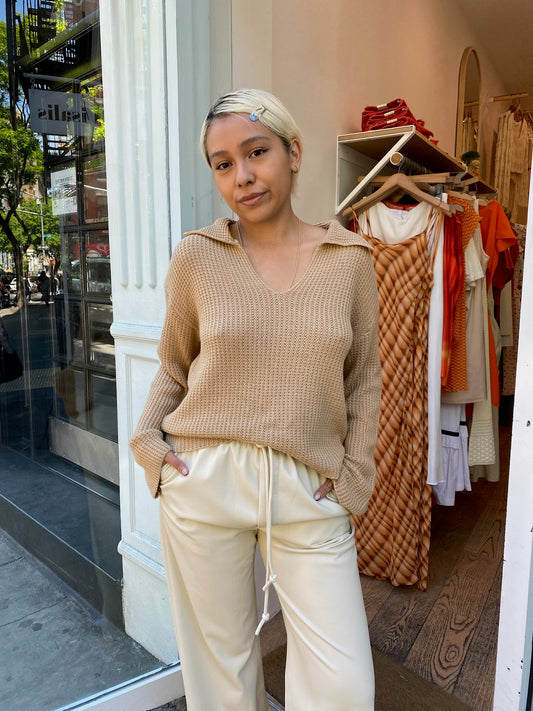 Graham Waffle Knit Sweater in Latte