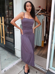 Arcadia Ruched Maxi Dress in Ink