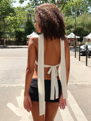 Donatella Scarf Top in White Polka Dot
