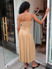 Arcadia Ruched Maxi Dress in Sand