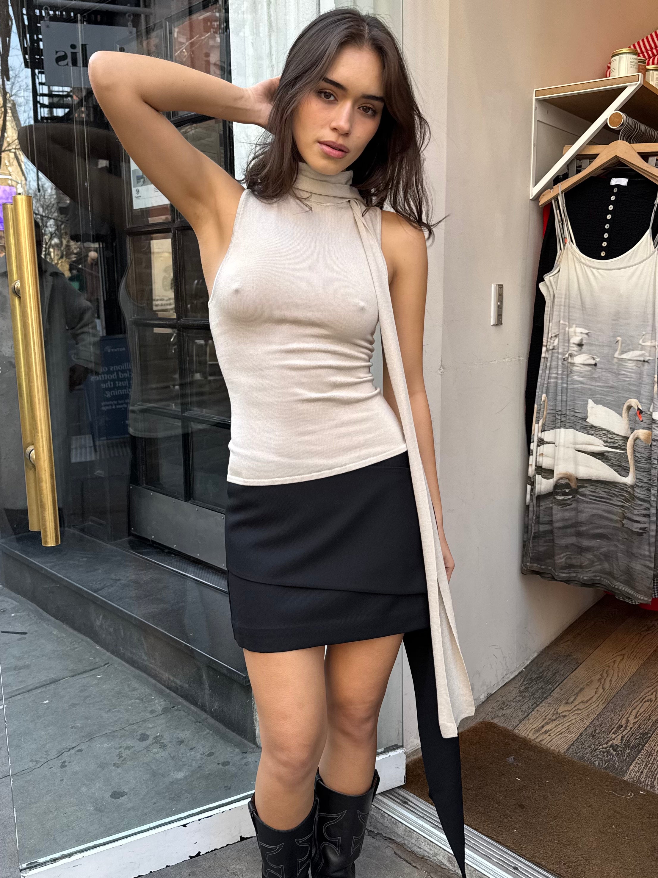 Knit Scarf Top in Creme