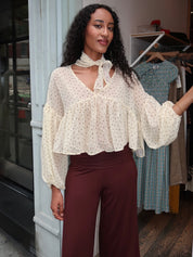 Artesia Blouse & Scarf in Cream Dot