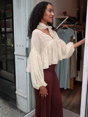 Artesia Blouse & Scarf in Cream Dot