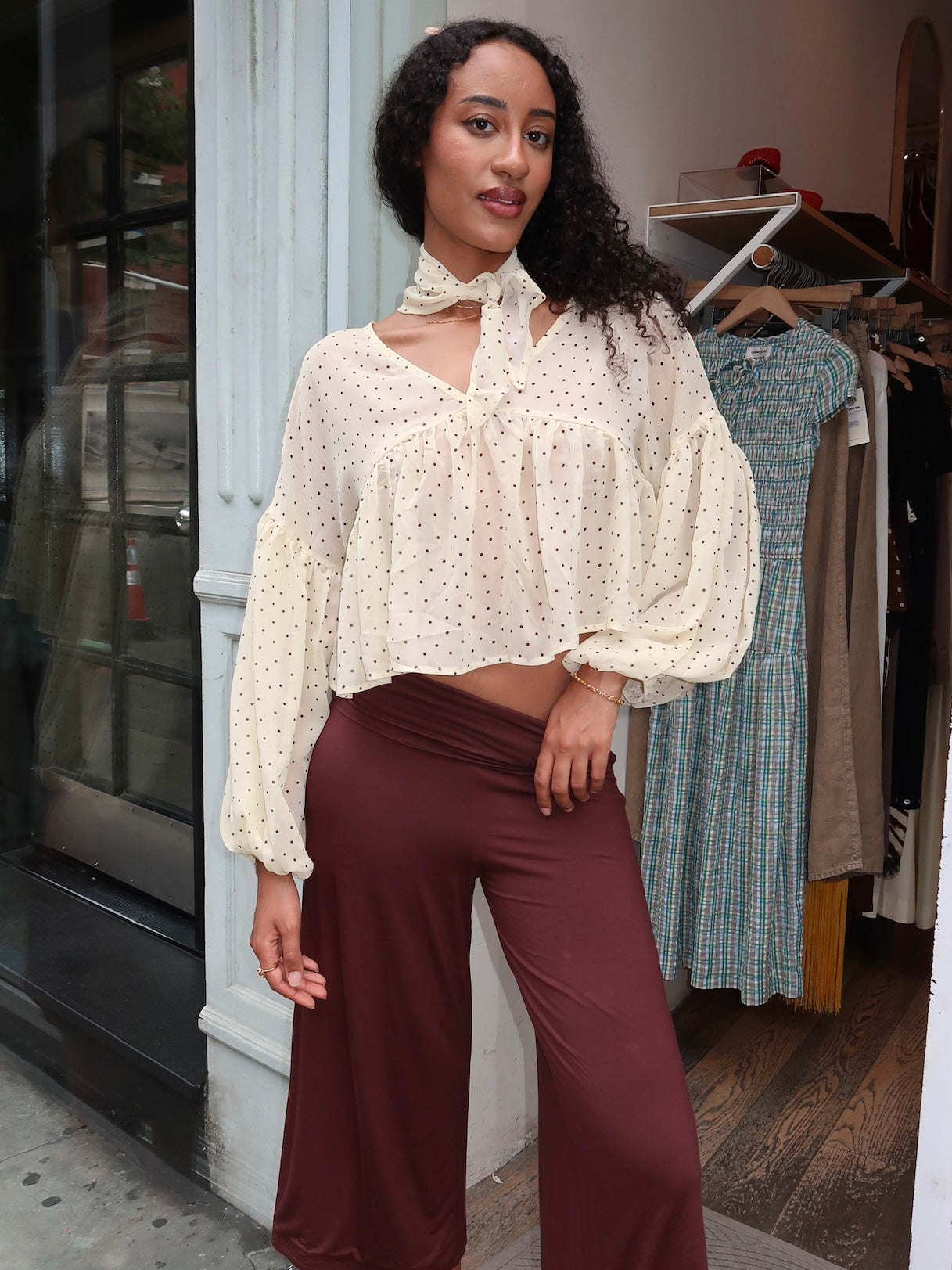Artesia Blouse & Scarf in Cream Dot