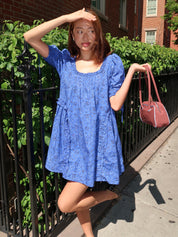 Meri Mini Dress in Blue Paisley