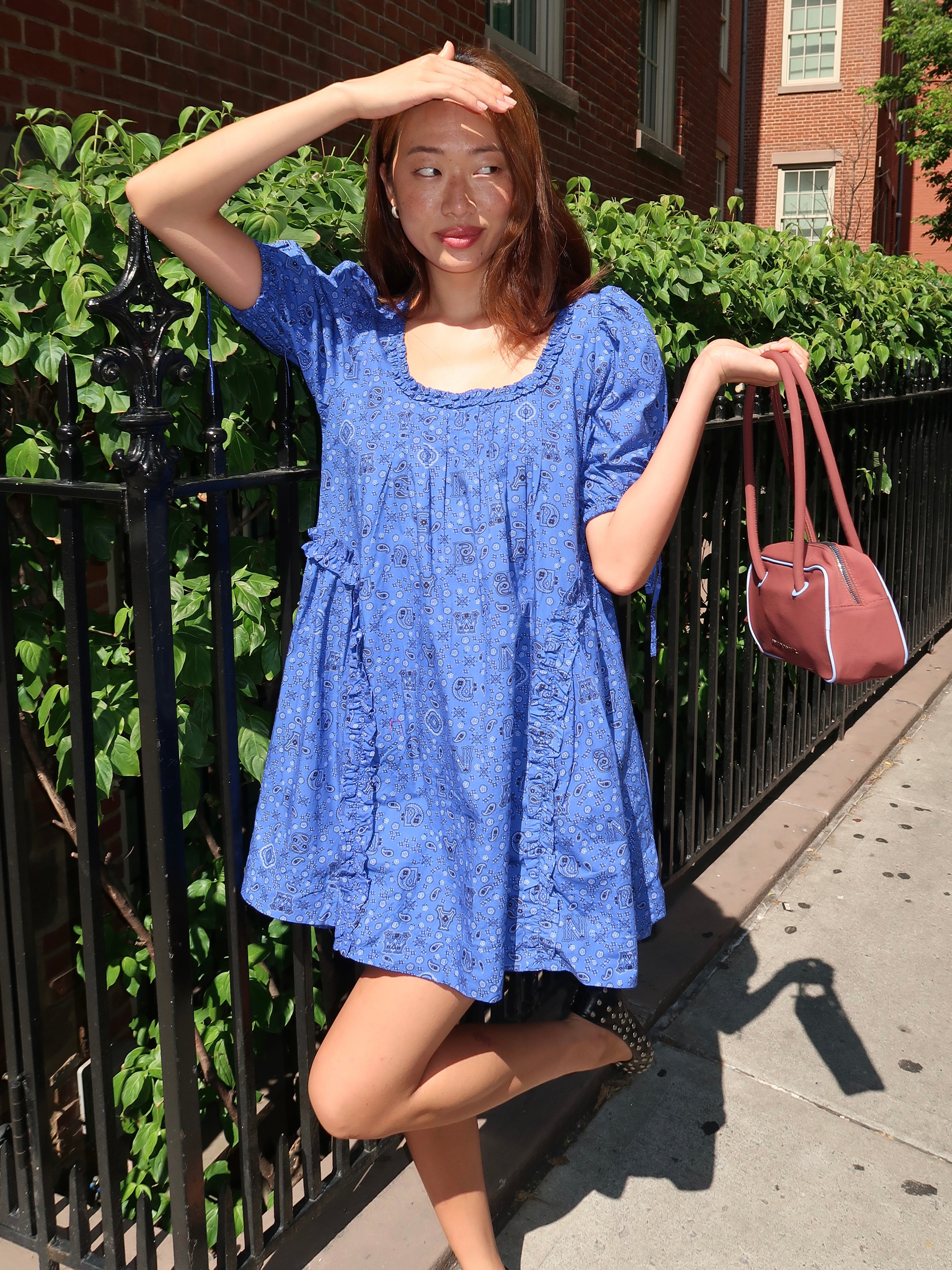 Meri Mini Dress in Blue Paisley