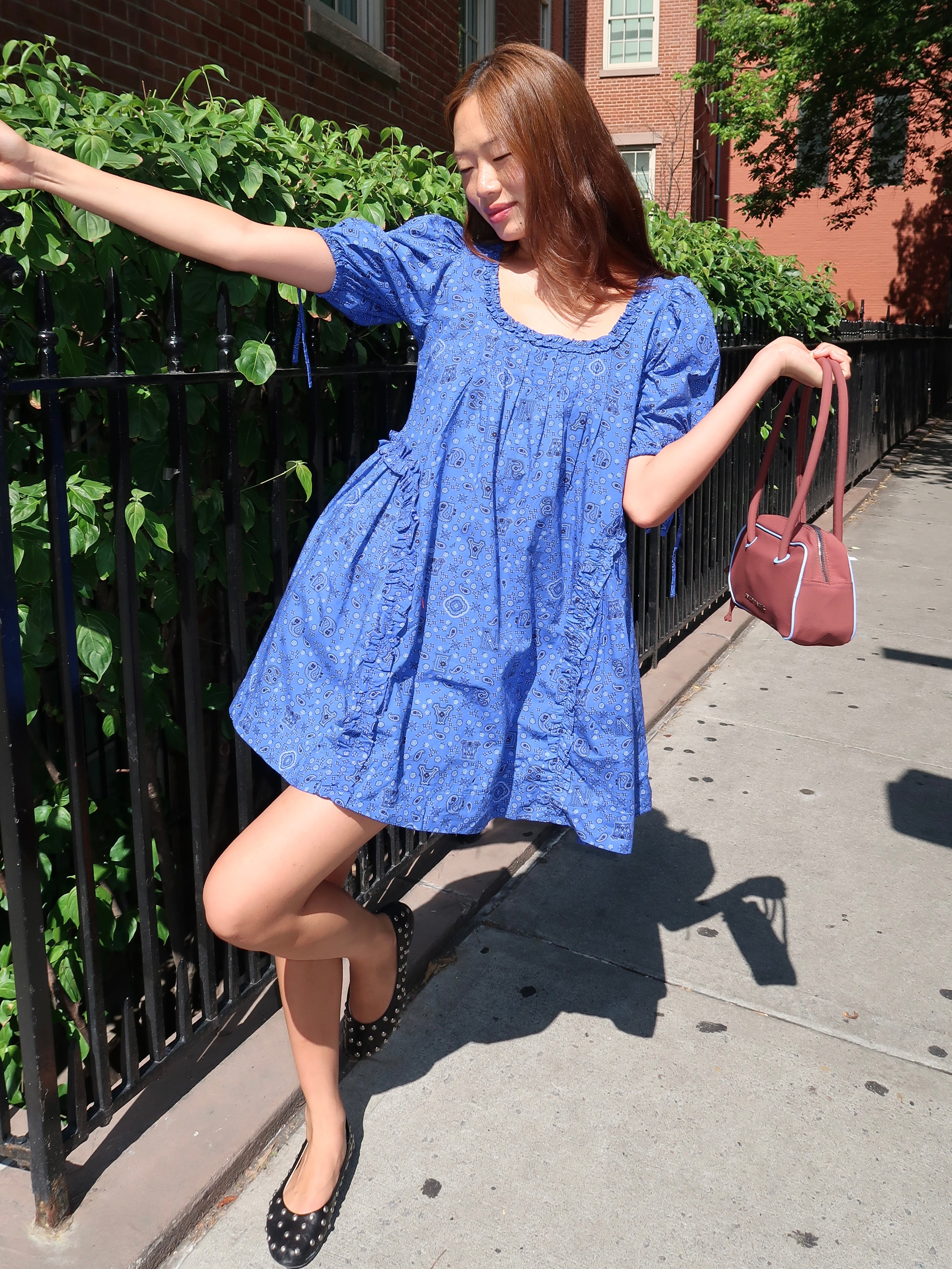 Meri Mini Dress in Blue Paisley