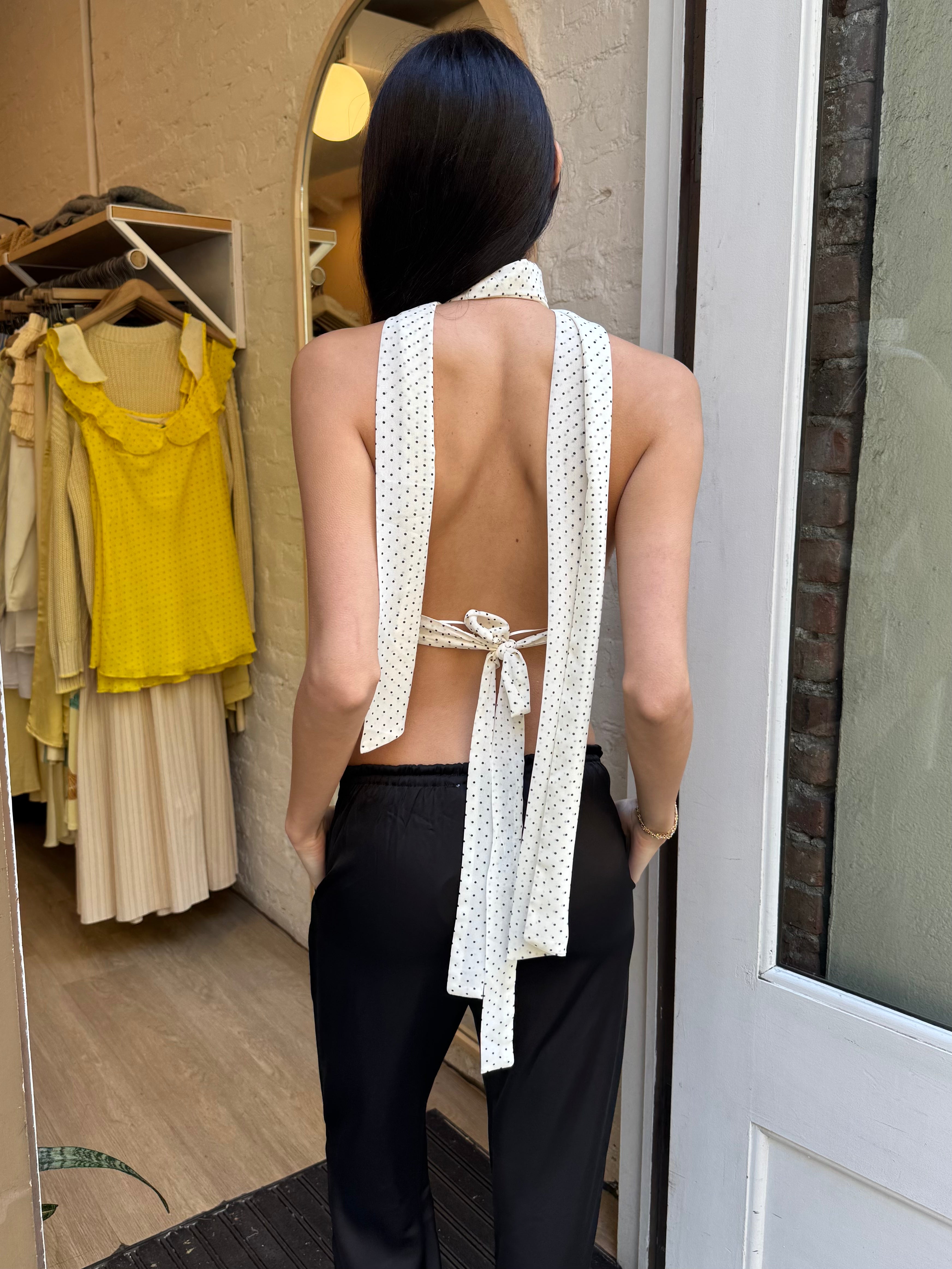 Donatella Scarf Top in White Polka Dot