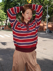 Ilona Striped Rugby Jumper in Burgundy Stripe