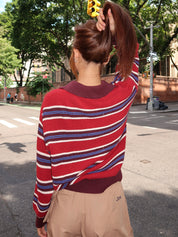 Ilona Striped Rugby Jumper in Burgundy Stripe