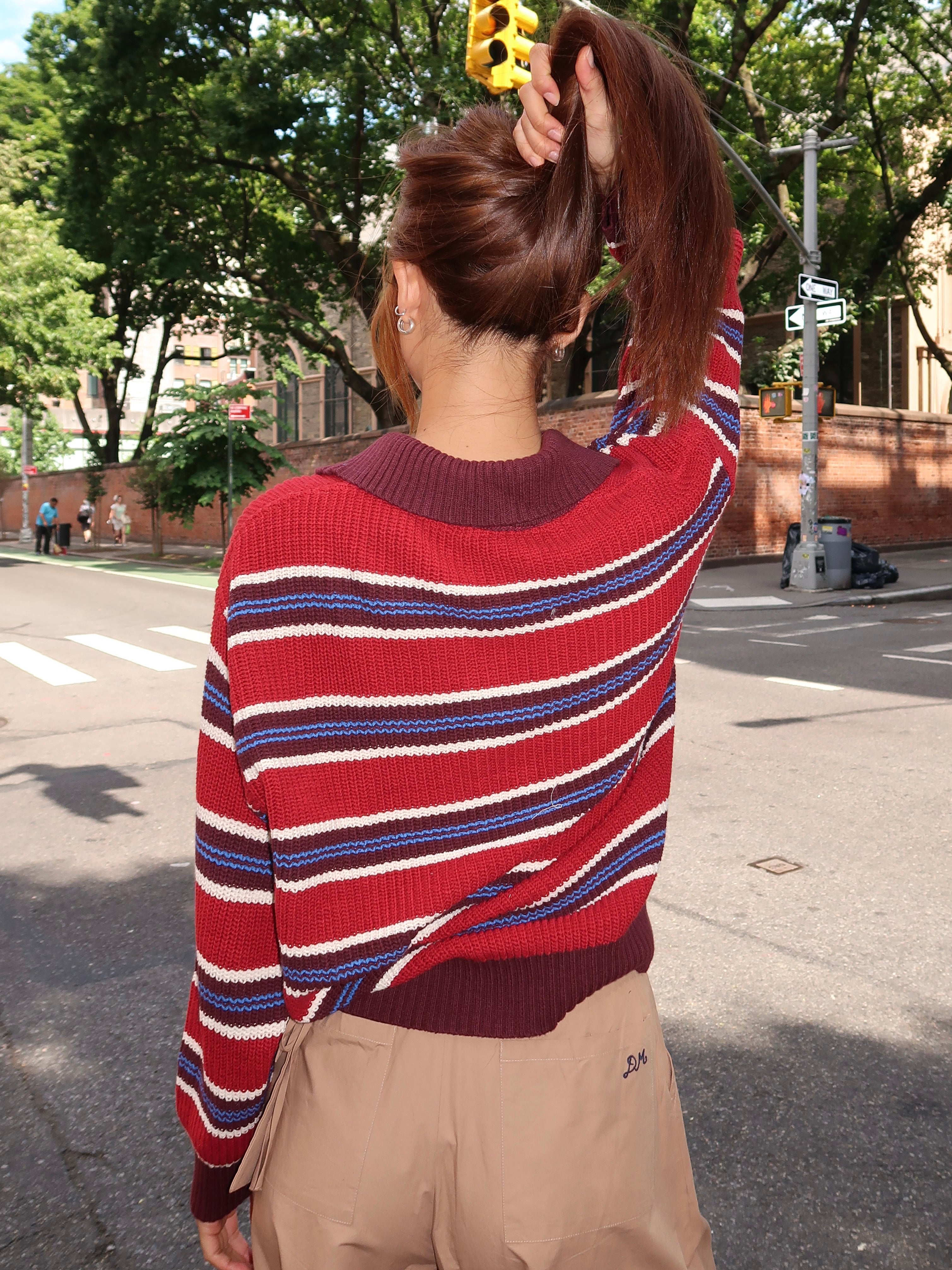 Ilona Striped Rugby Jumper in Burgundy Stripe