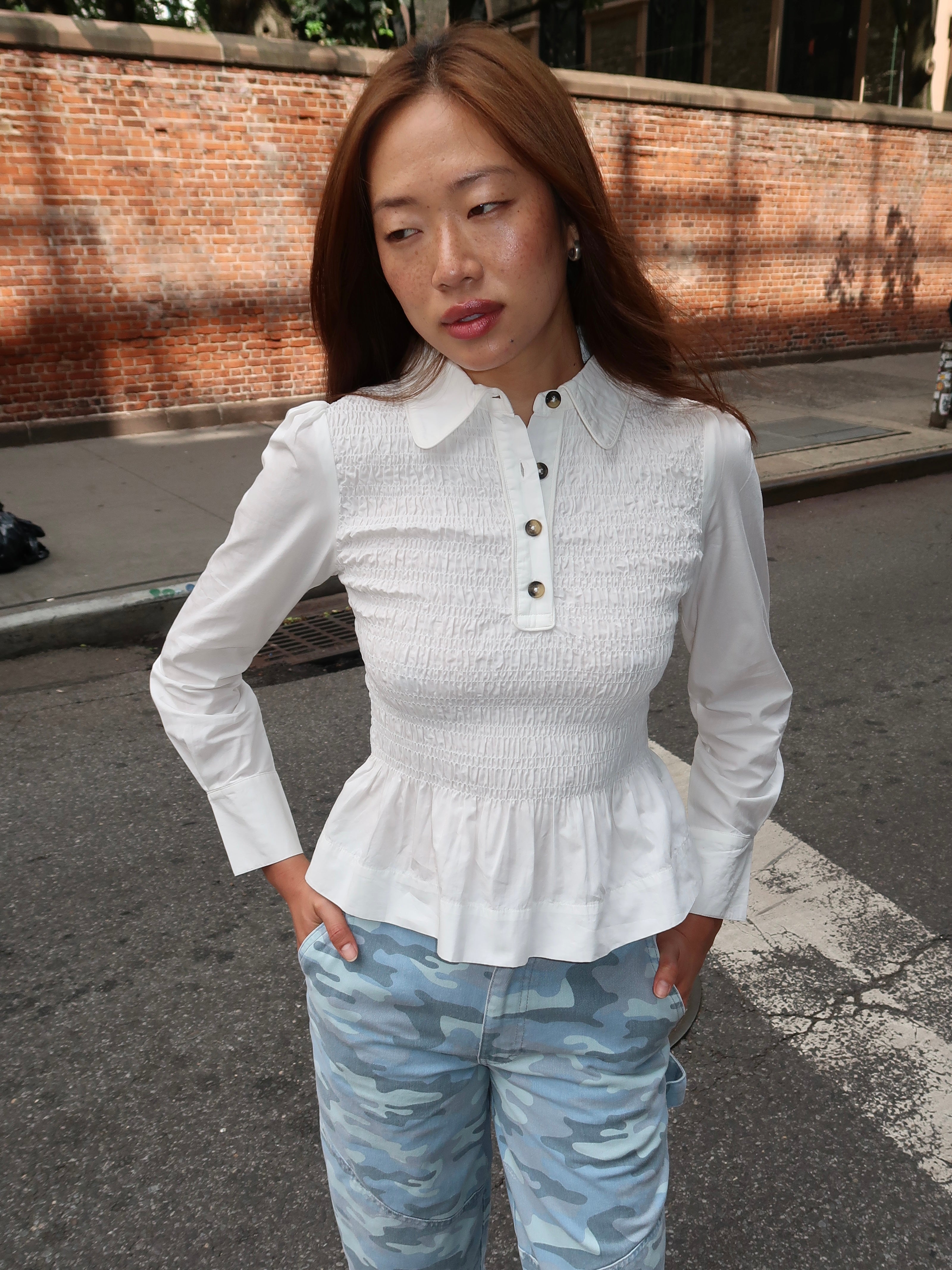Hazel Shirred Shirt in White