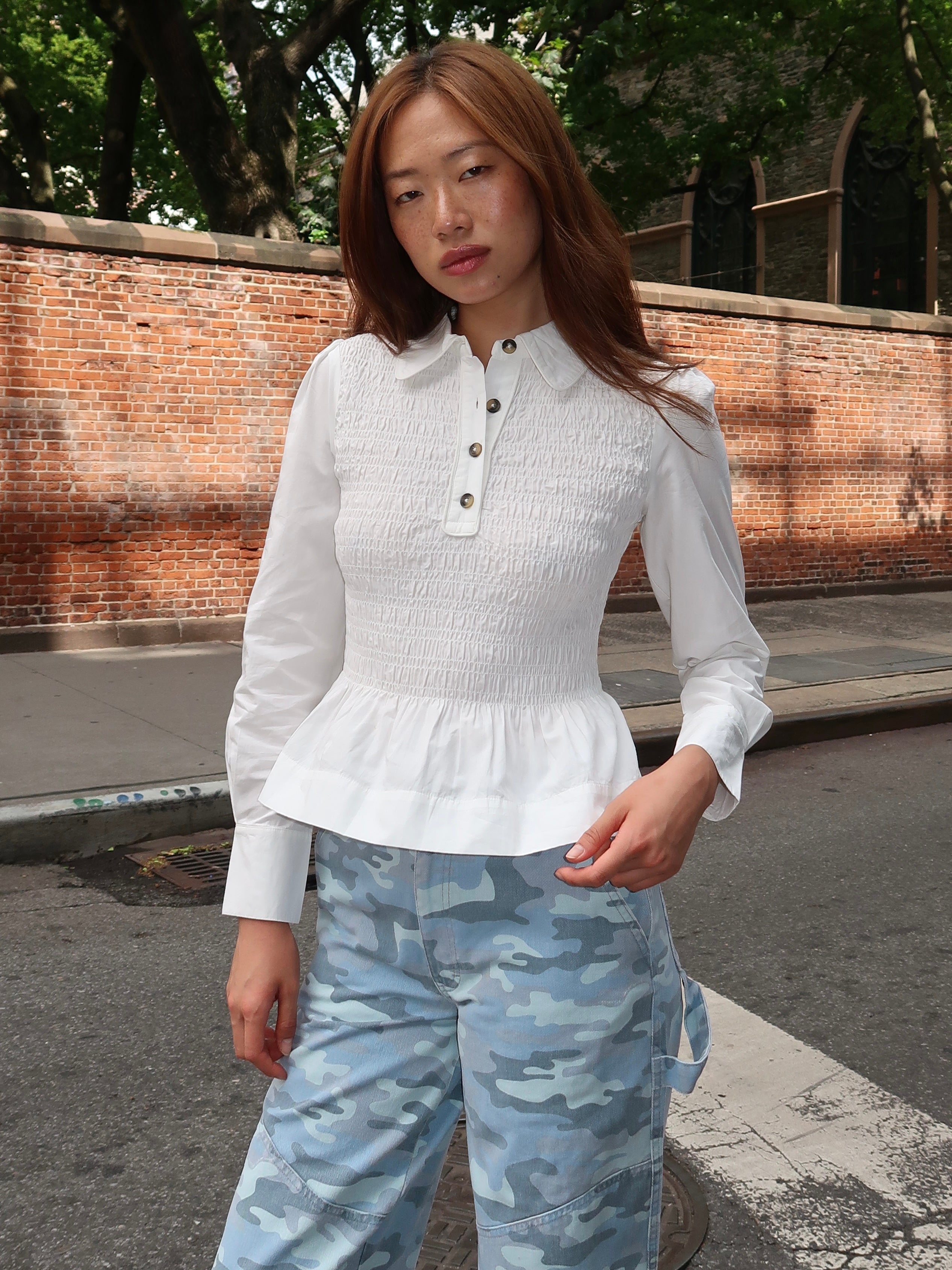 Hazel Shirred Shirt in White