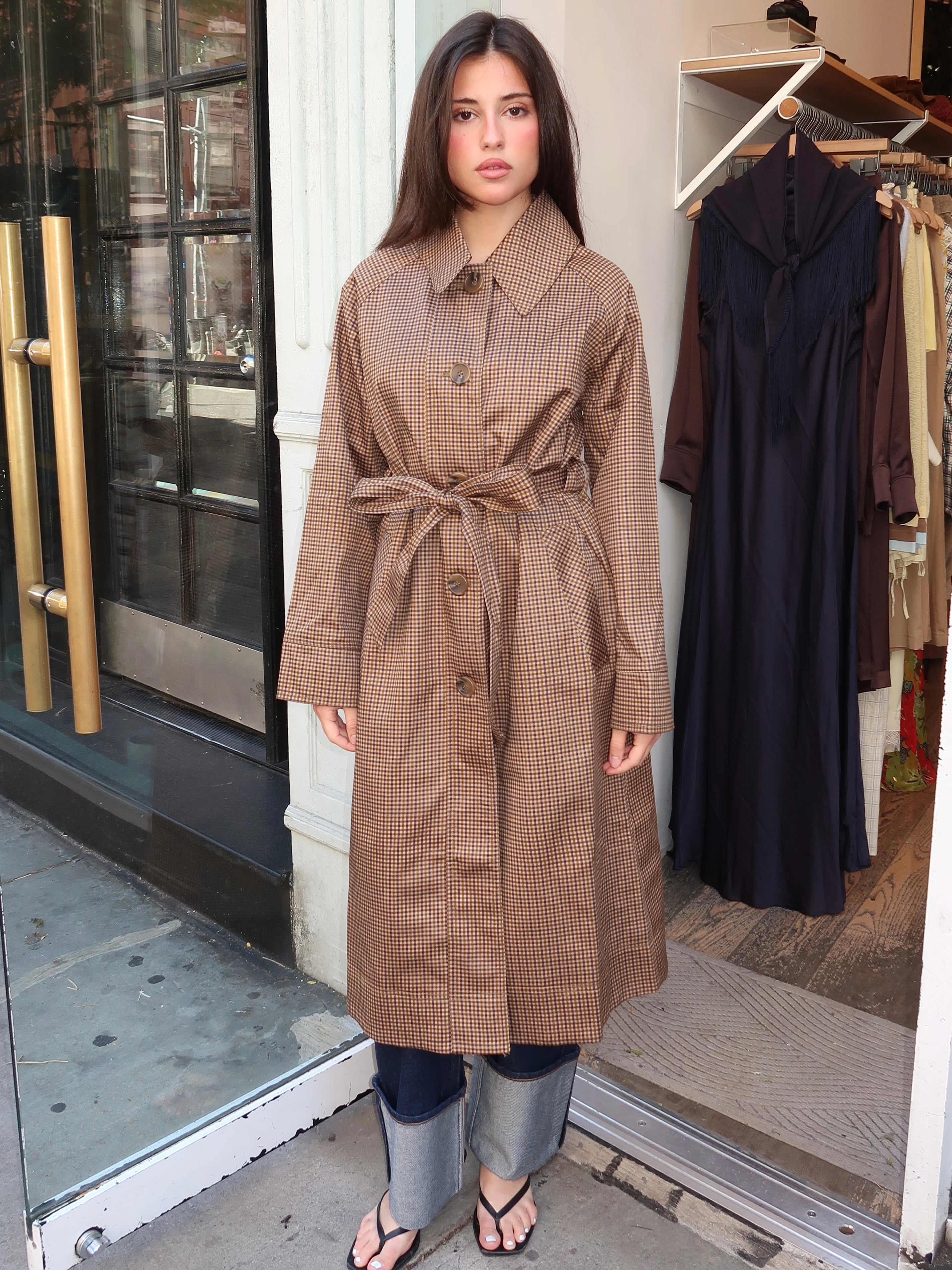 Heaven Trench Coat in Brown Plaid