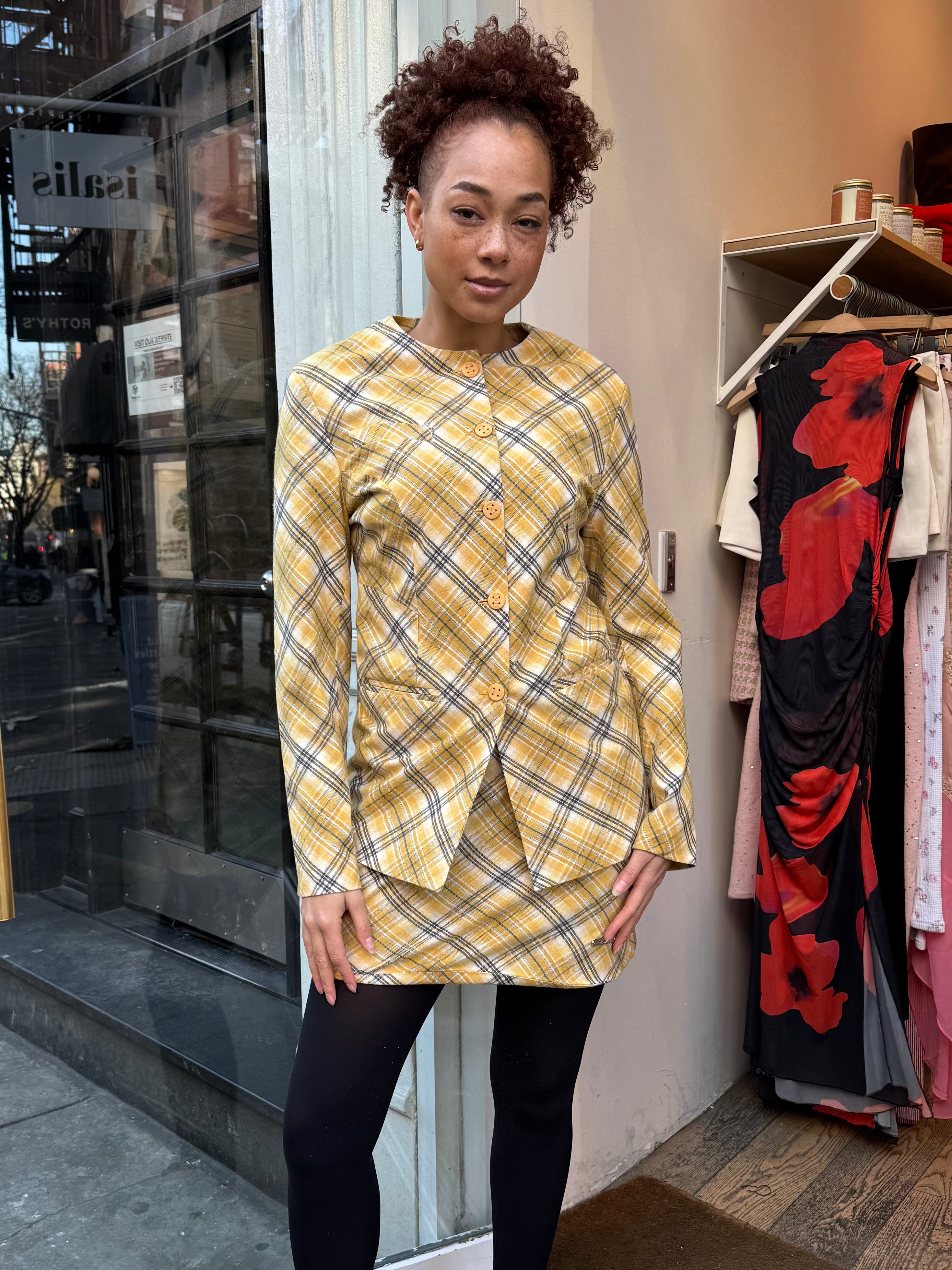Check Collarless Blazer in Yellow Check