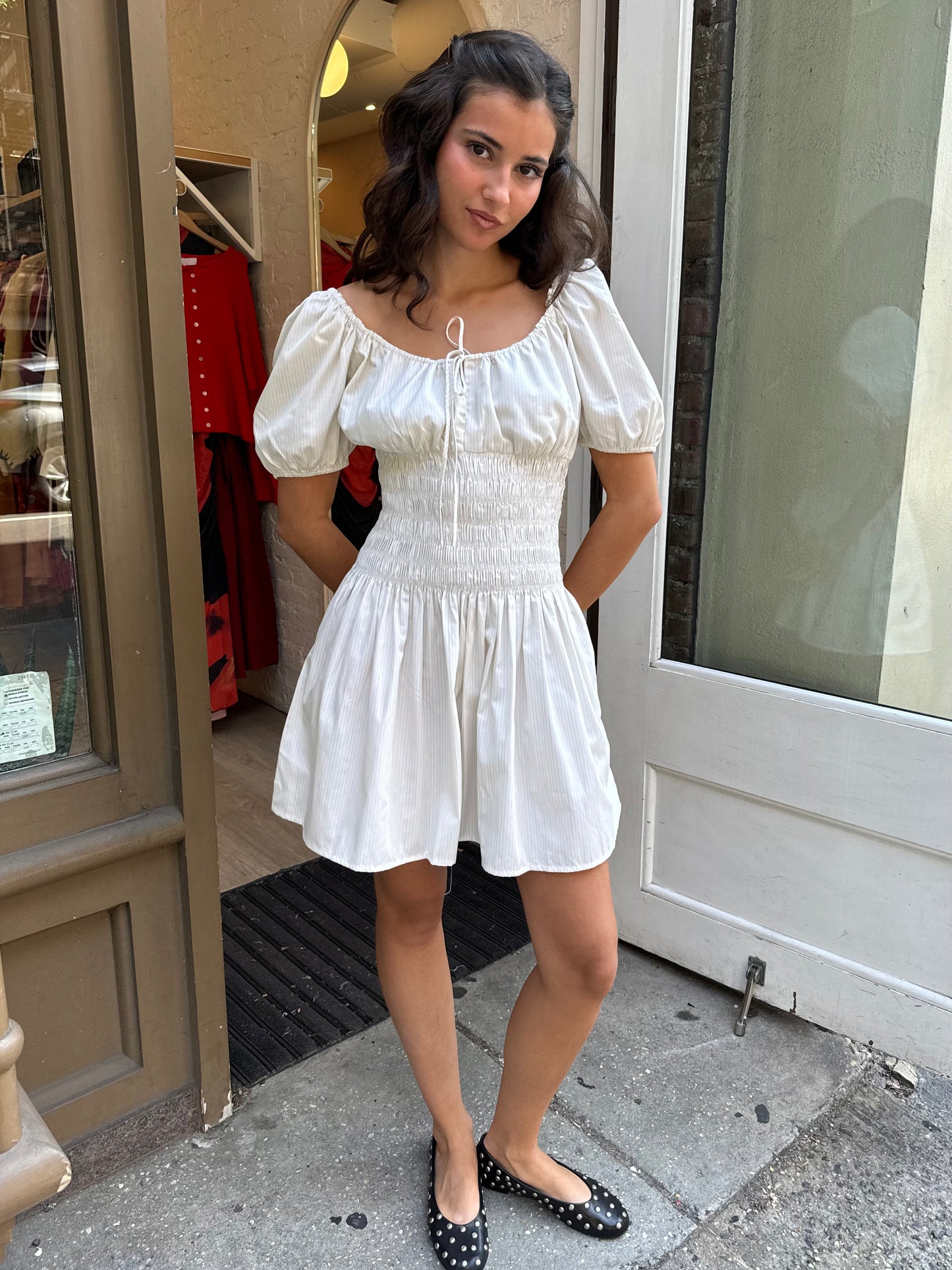 Aya Mini Dress in Cream Pinstripe – Isalis