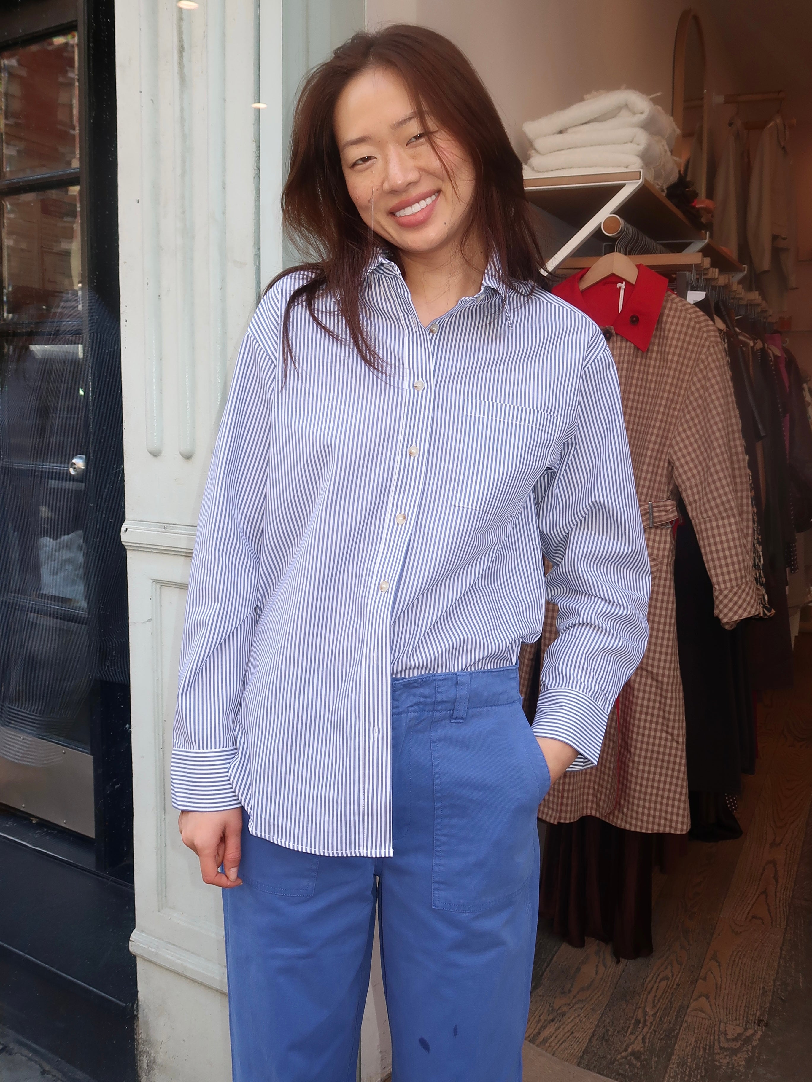 Saline Button Down Shirt in Blue Stripe