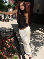 Noelle Silky Lace Trim Pants in Cream