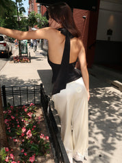 Noelle Silky Lace Trim Pants in Cream