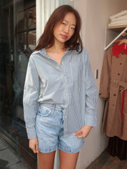 Saline Button Down Shirt in Green Stripe