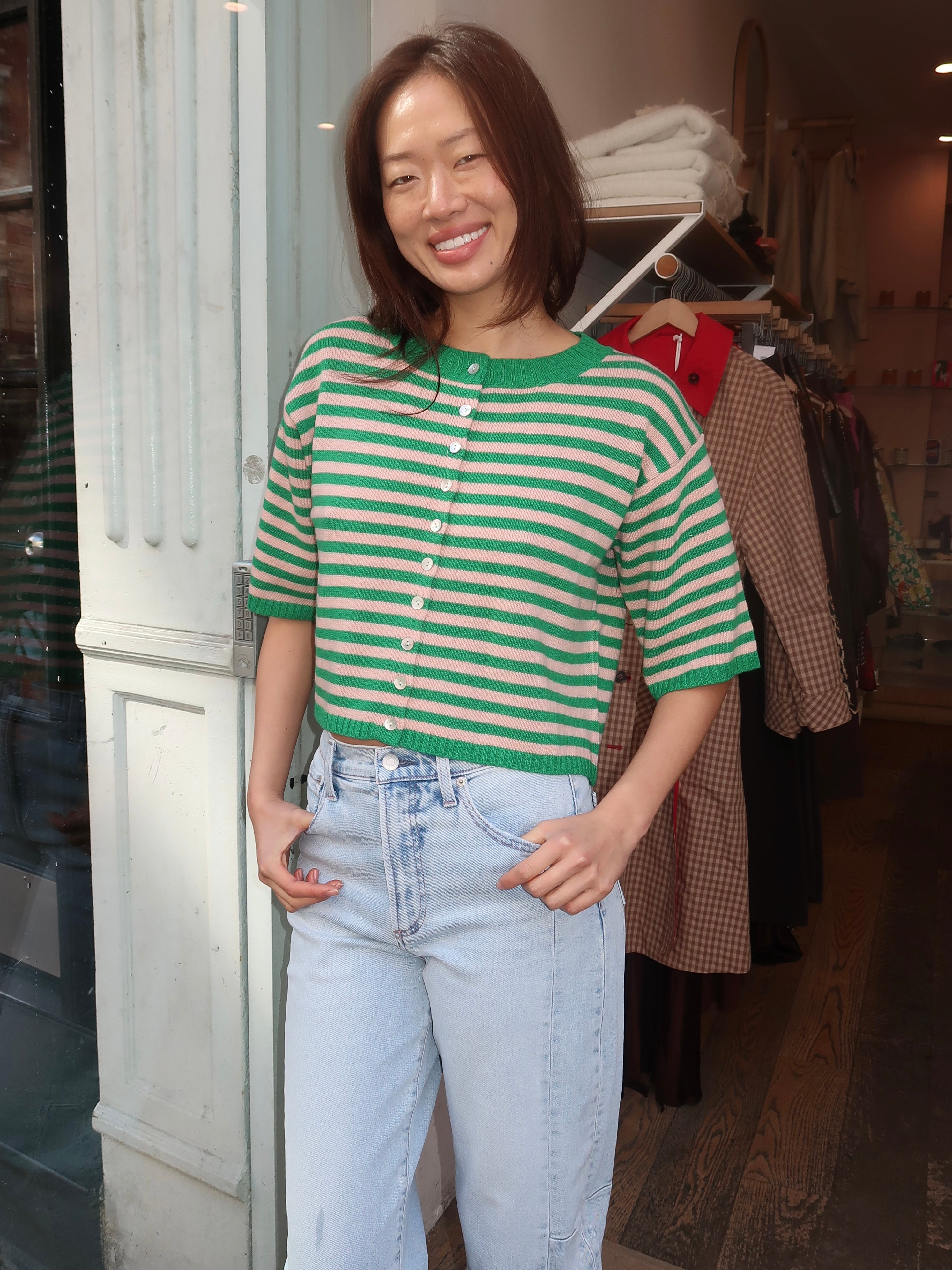 Ellsa Cardi in Green Stripe