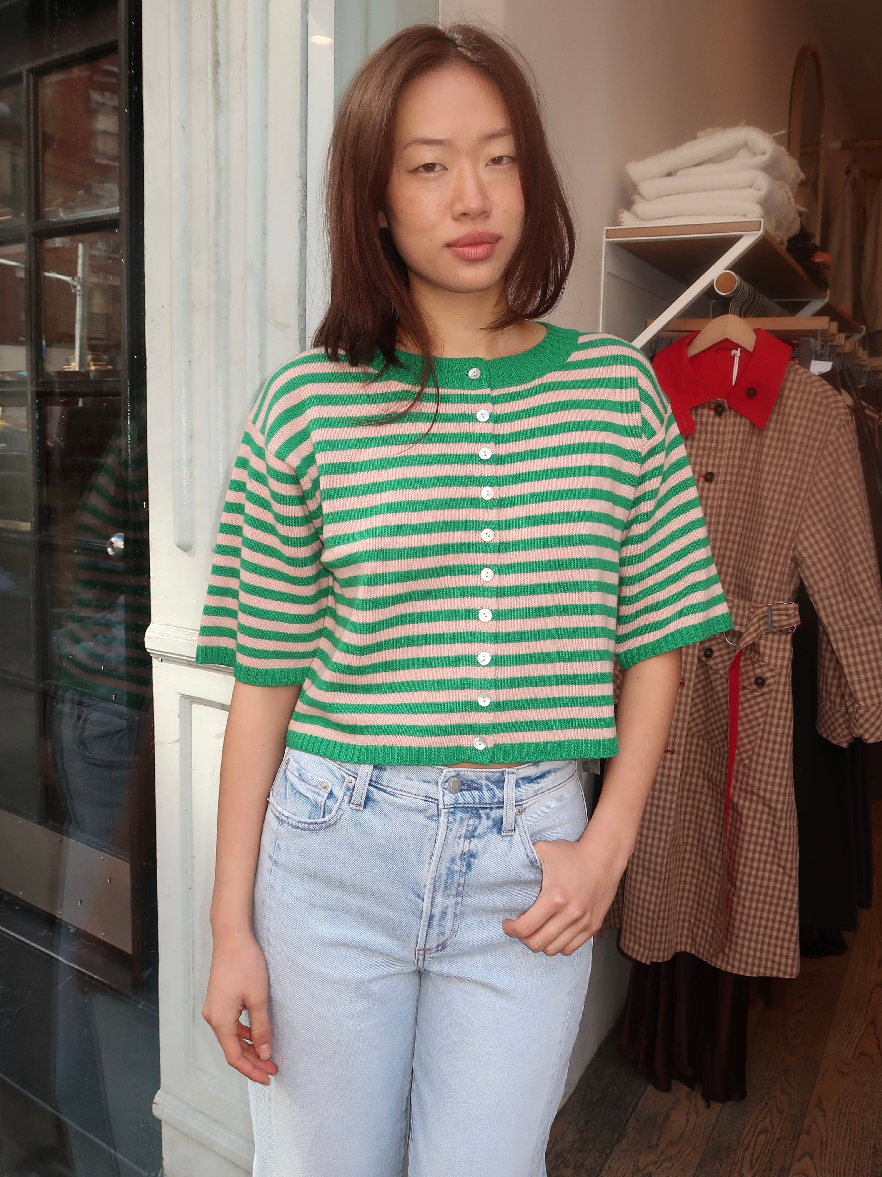 Ellsa Cardi in Green Stripe