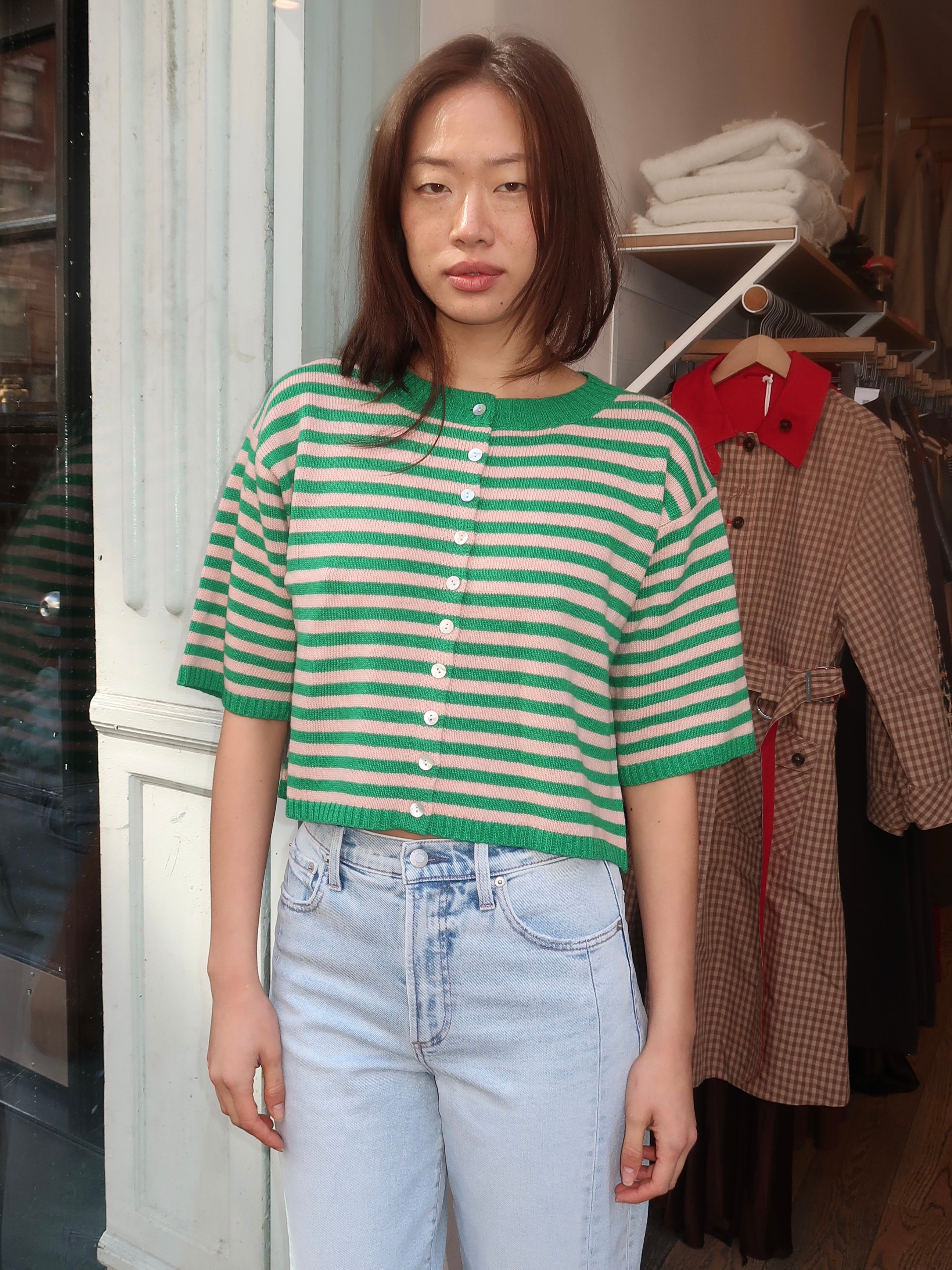 Ellsa Cardi in Green Stripe