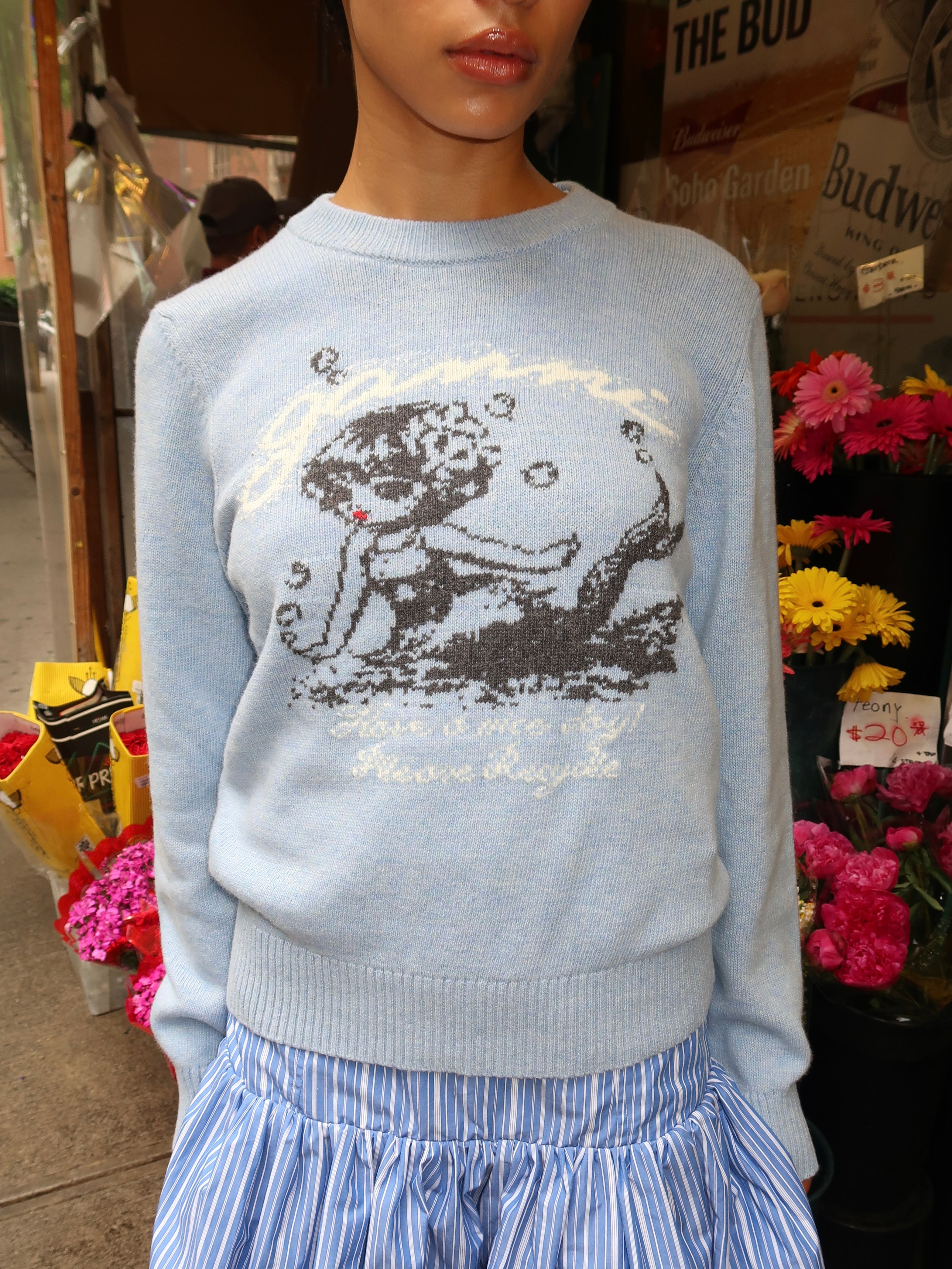 Graphic Wool Sweater Mermaid in Soft Chambray