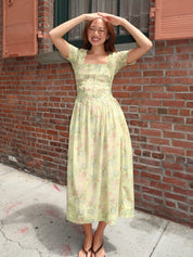 Raphaela Ruffle Midi Dress in Sheer Tulip Olive