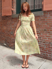 Raphaela Ruffle Midi Dress in Sheer Tulip Olive