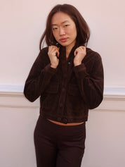 Suede Button Up Jacket in Brown