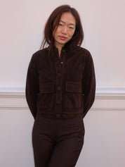 Suede Button Up Jacket in Brown