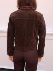 Suede Button Up Jacket in Brown