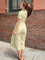 Raphaela Ruffle Midi Dress in Sheer Tulip Olive