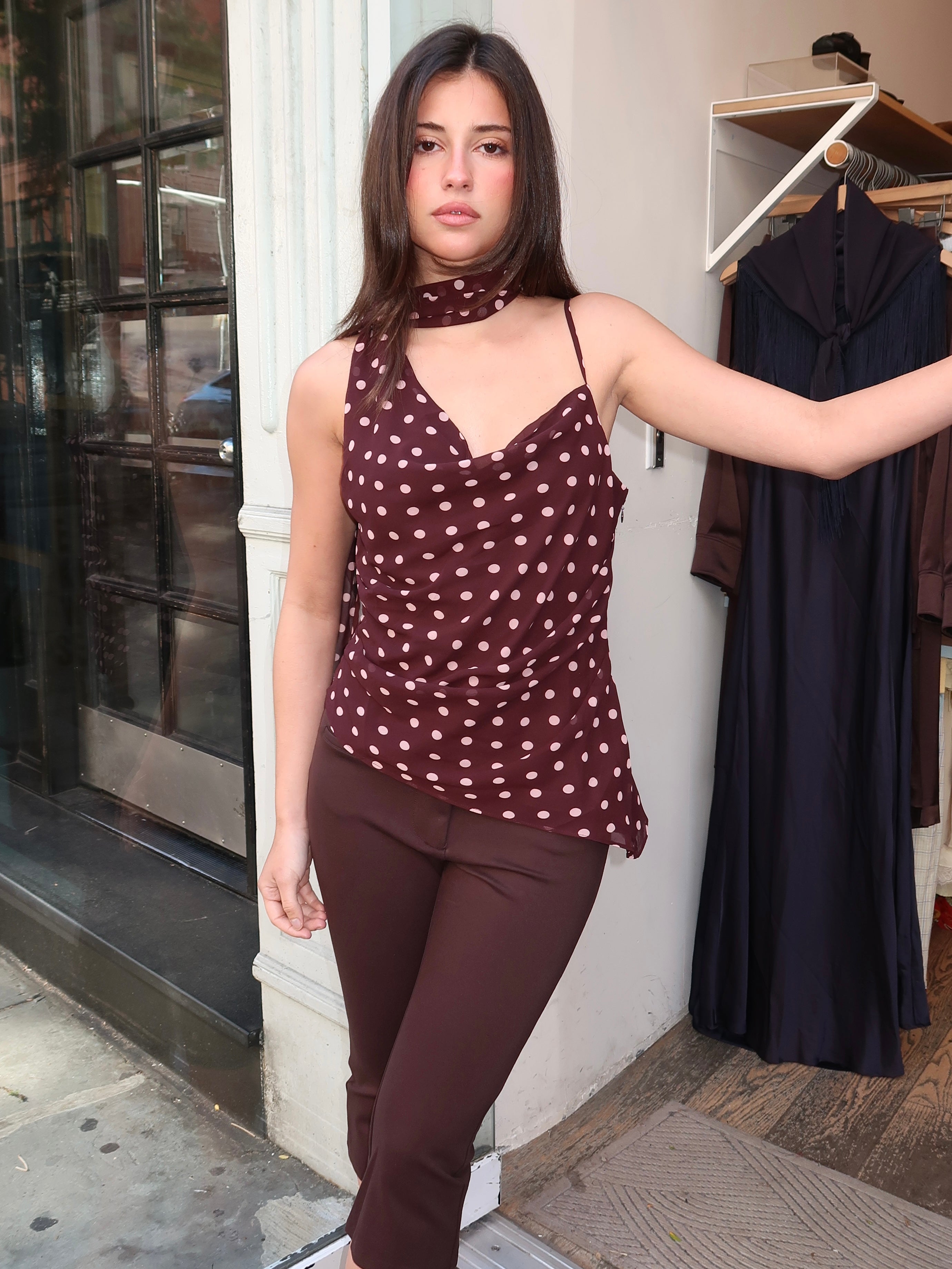 Adrie Top in Brown Polka Dot