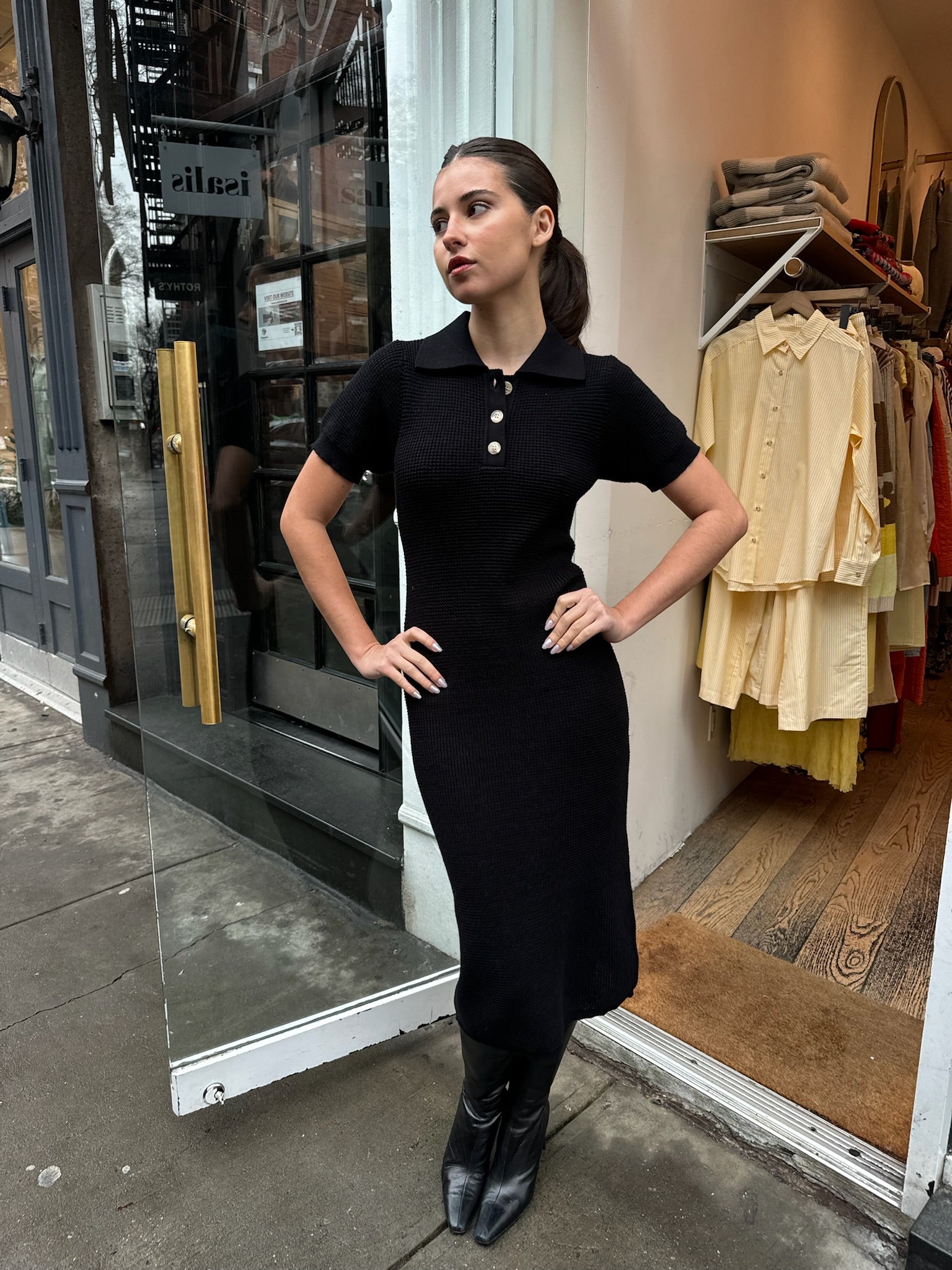 Bronte Rib Midi Dress in Black