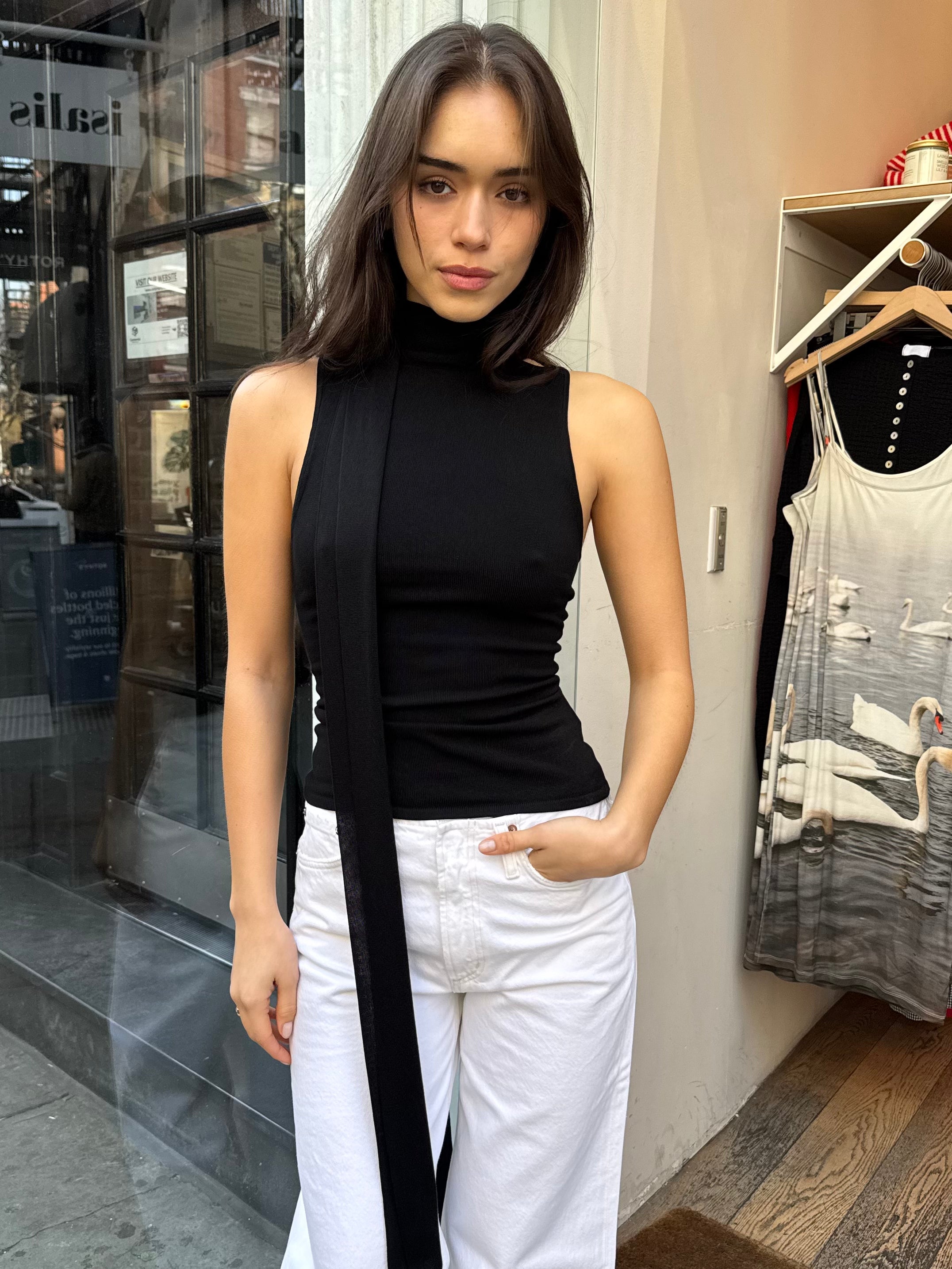 Knit Scarf Top in Black