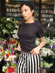 Compact Pointelle Rib Tee in Black