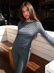 Amelia Top in Slate Polka Dot