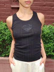 Compact Pointelle Rib Jersey Tank Top in Black