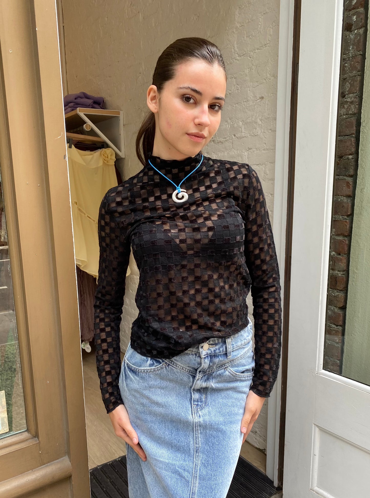 Checkered sales mesh top