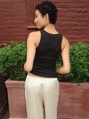 Compact Pointelle Rib Jersey Tank Top in Black