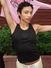 Compact Pointelle Rib Jersey Tank Top in Black