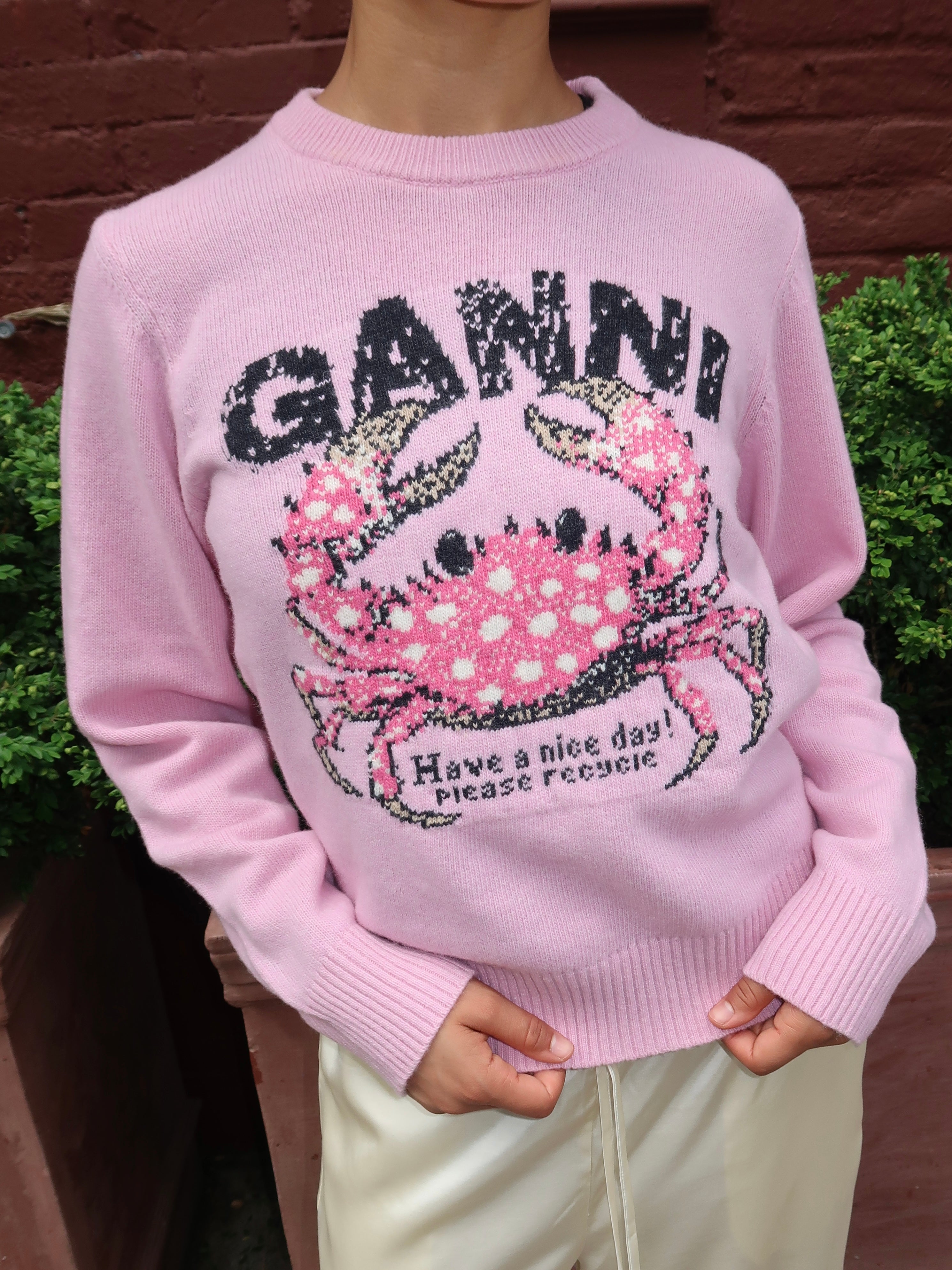 Graphic Wool Sweater Crab in Chalk Pink
