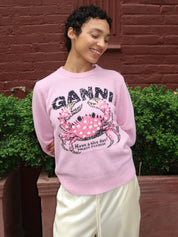 Graphic Wool Sweater Crab in Chalk Pink
