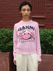 Graphic Wool Sweater Crab in Chalk Pink